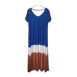 Colorblock Maxi Dress Blue White Rust Stretch Women L